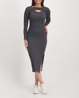 LADIES NOVA FASHION CHARCOAL RACER WITH OFF SHOULDER LONG SLEEVE DRESS
