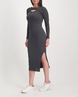 LADIES NOVA FASHION CHARCOAL RACER WITH OFF SHOULDER LONG SLEEVE DRESS