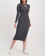LADIES NOVA FASHION CHARCOAL RACER WITH OFF SHOULDER LONG SLEEVE DRESS