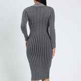 LADIES NOVA FASHION BLACK GREY MEL HENLEY LONG SLEEVE DRESS