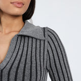 LADIES NOVA FASHION BLACK GREY MEL HENLEY LONG SLEEVE DRESS