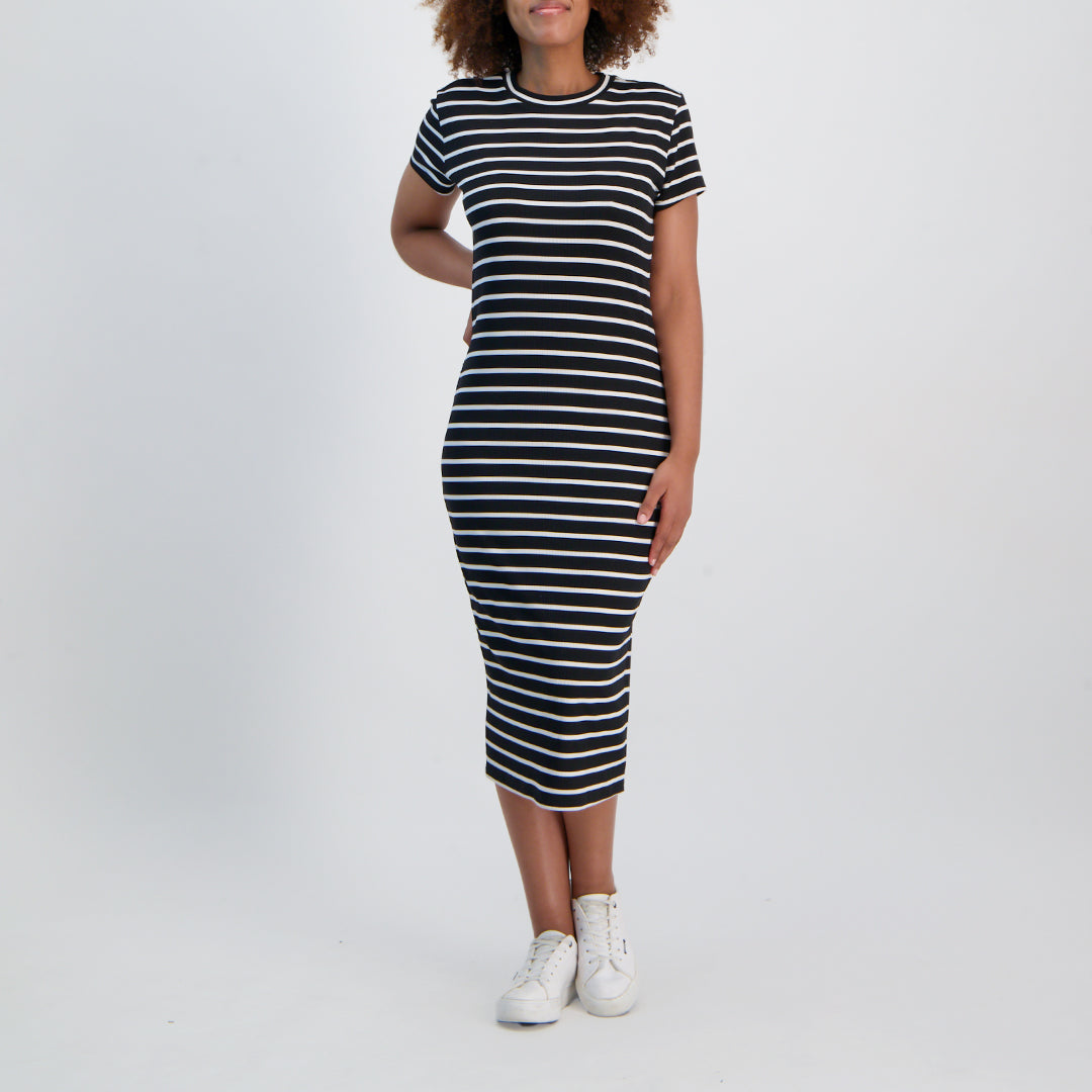 LADIES NOVA FASHION SHORT SLEEVE DRESS WITH SIDE SLIT
