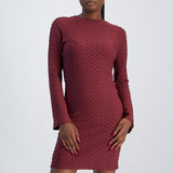 LADIES NOVA FASHION LONG SLEEVE TEXTURED DRESS WITH FRONT BUTTONS
