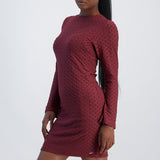 LADIES NOVA FASHION LONG SLEEVE TEXTURED DRESS WITH FRONT BUTTONS