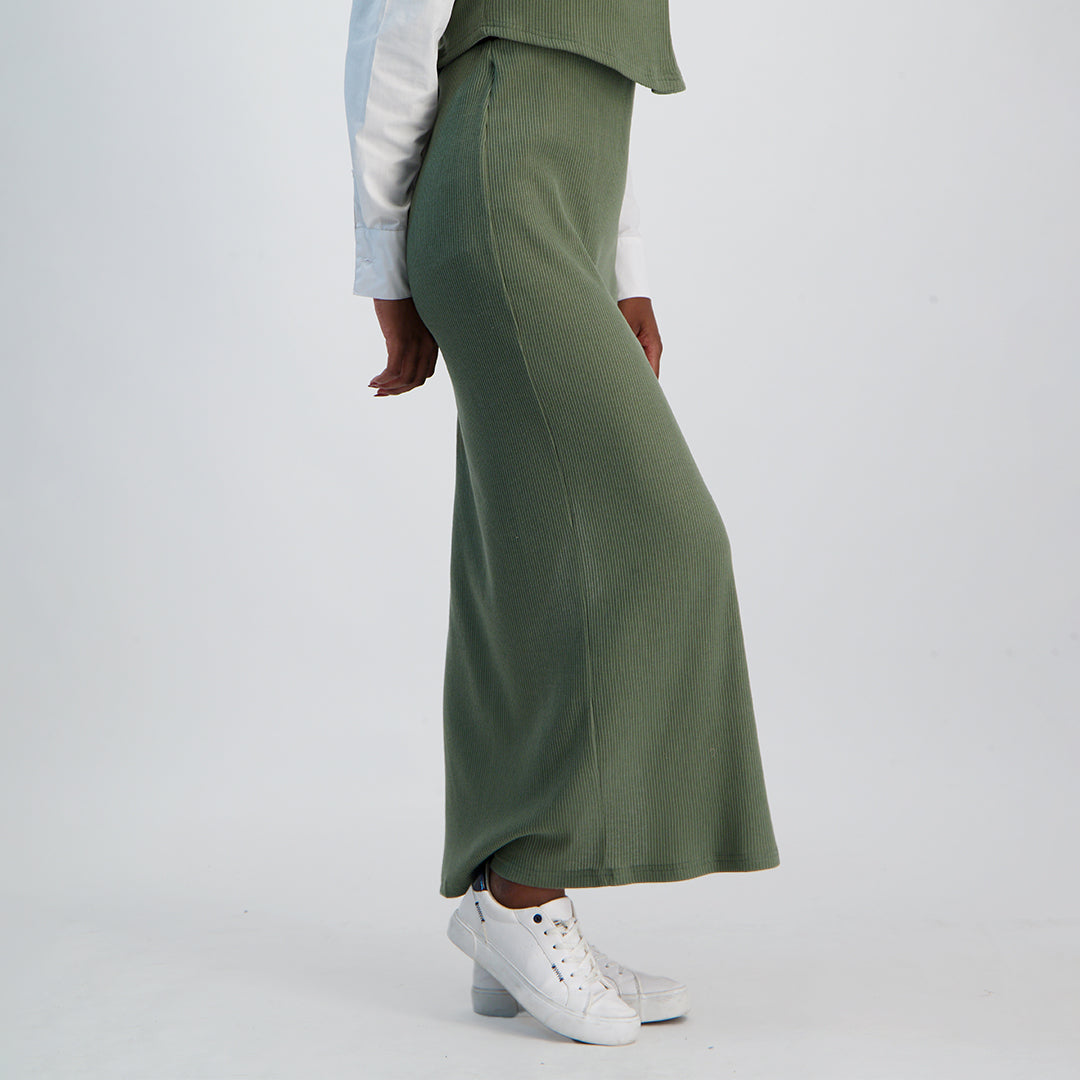 LADIES NOVA FASHION RIB SKIRT WITH SLIT