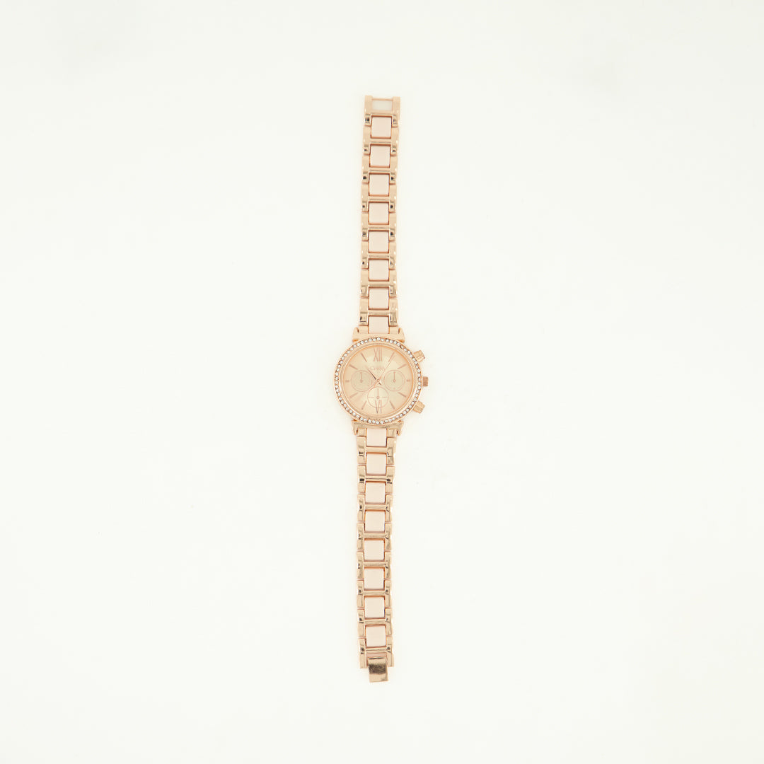 Metal Link Watch.Chrono RG Dial.