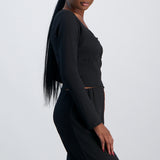 LADIES NOVA FASHION LONG SLEEVE TEXTURED TOP WITH FRONT RUCHING DETAIL