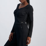 LADIES NOVA FASHION LONG SLEEVE TEXTURED TOP WITH FRONT RUCHING DETAIL