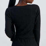 LADIES NOVA FASHION LONG SLEEVE TEXTURED TOP WITH FRONT RUCHING DETAIL