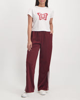 LADIES NOVA CRANBERRY WIDE LEG TRIACETATE PANT WITH SIDE TAPE DETAIL