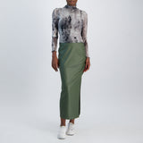 LADIES NOVA FASHION MAXI PU SKIRT WITH RUCHING AND SIDE SLIT