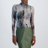 LADIES NOVA FASHION GREY AND BLACK MESH LONG SLEEVE TOP