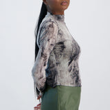 LADIES NOVA FASHION GREY AND BLACK MESH LONG SLEEVE TOP