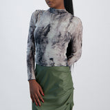LADIES NOVA FASHION GREY AND BLACK MESH LONG SLEEVE TOP
