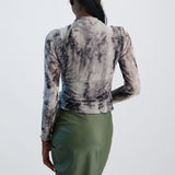 LADIES NOVA FASHION GREY AND BLACK MESH LONG SLEEVE TOP