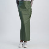 LADIES NOVA FASHION MAXI PU SKIRT WITH RUCHING AND SIDE SLIT