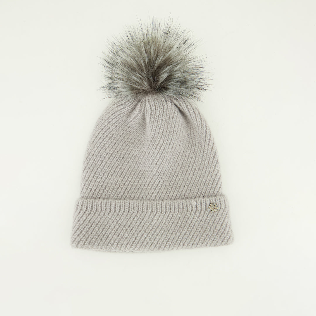Mohair Beanie.Metal Ingot.Pom Pom Detail.