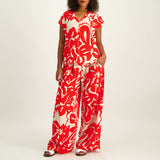 Ladies Ciarra Red Floral V Neck Top