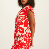 Ladies Ciarra Red Floral V Neck Top