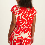 Ladies Ciarra Red Floral V Neck Top