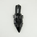 Patent Flat Slingback Shoe.Double Buckle Detail.