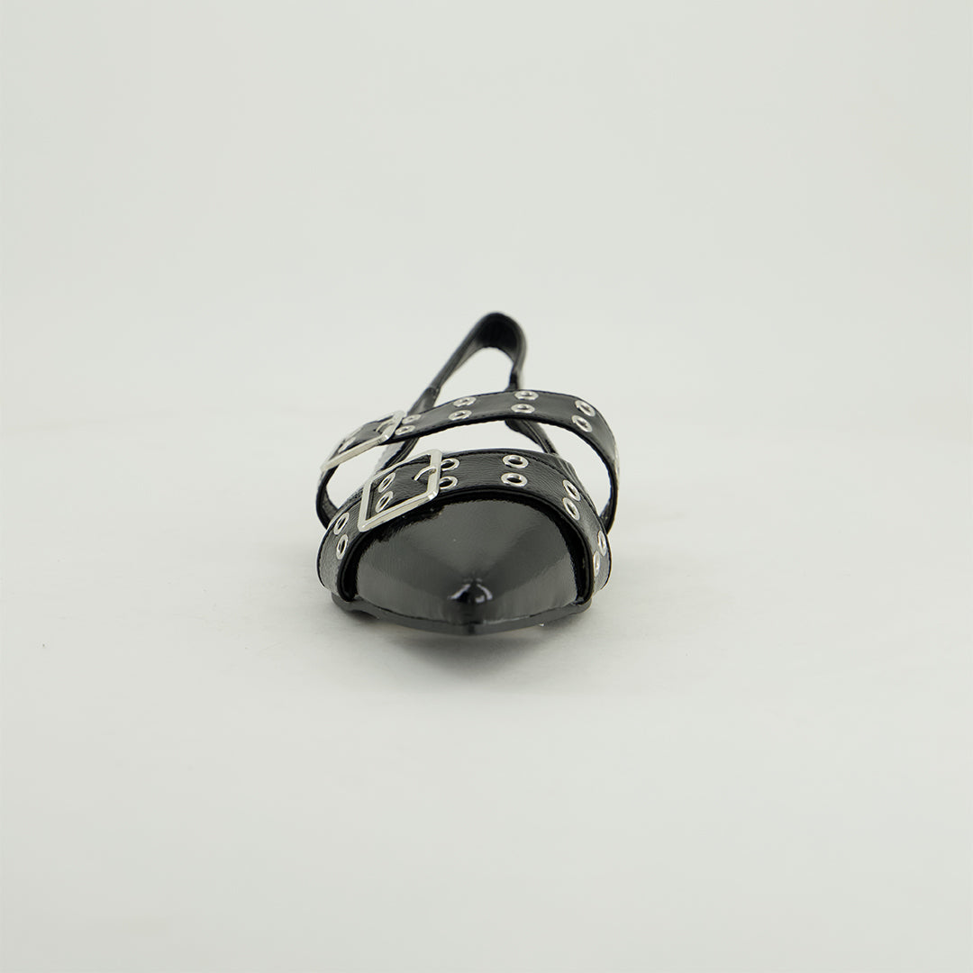 Patent Flat Slingback Shoe.Double Buckle Detail.
