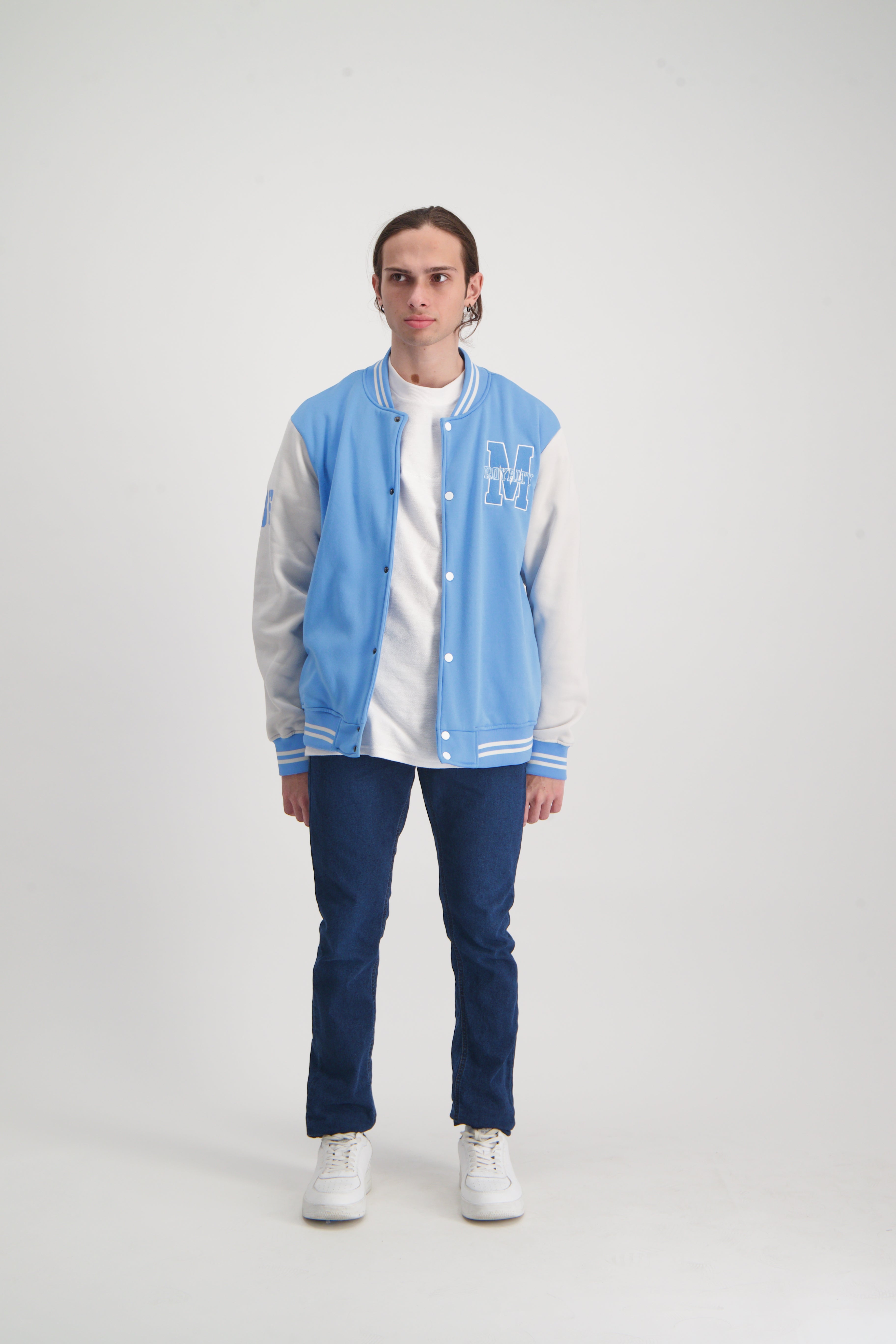 MENS MODA NAVY FLEECE BASEBALL JACKET