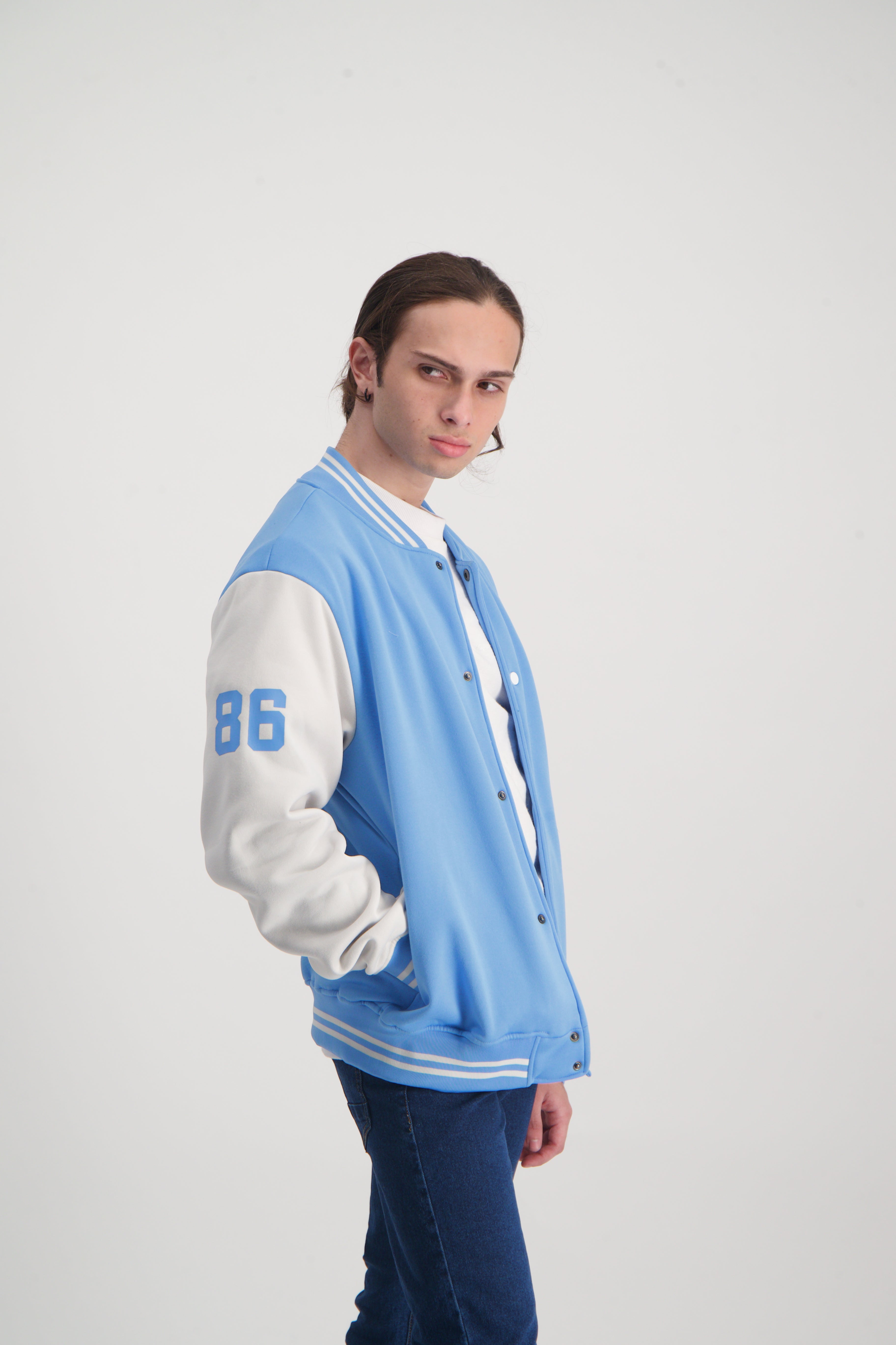 MENS MODA NAVY FLEECE BASEBALL JACKET