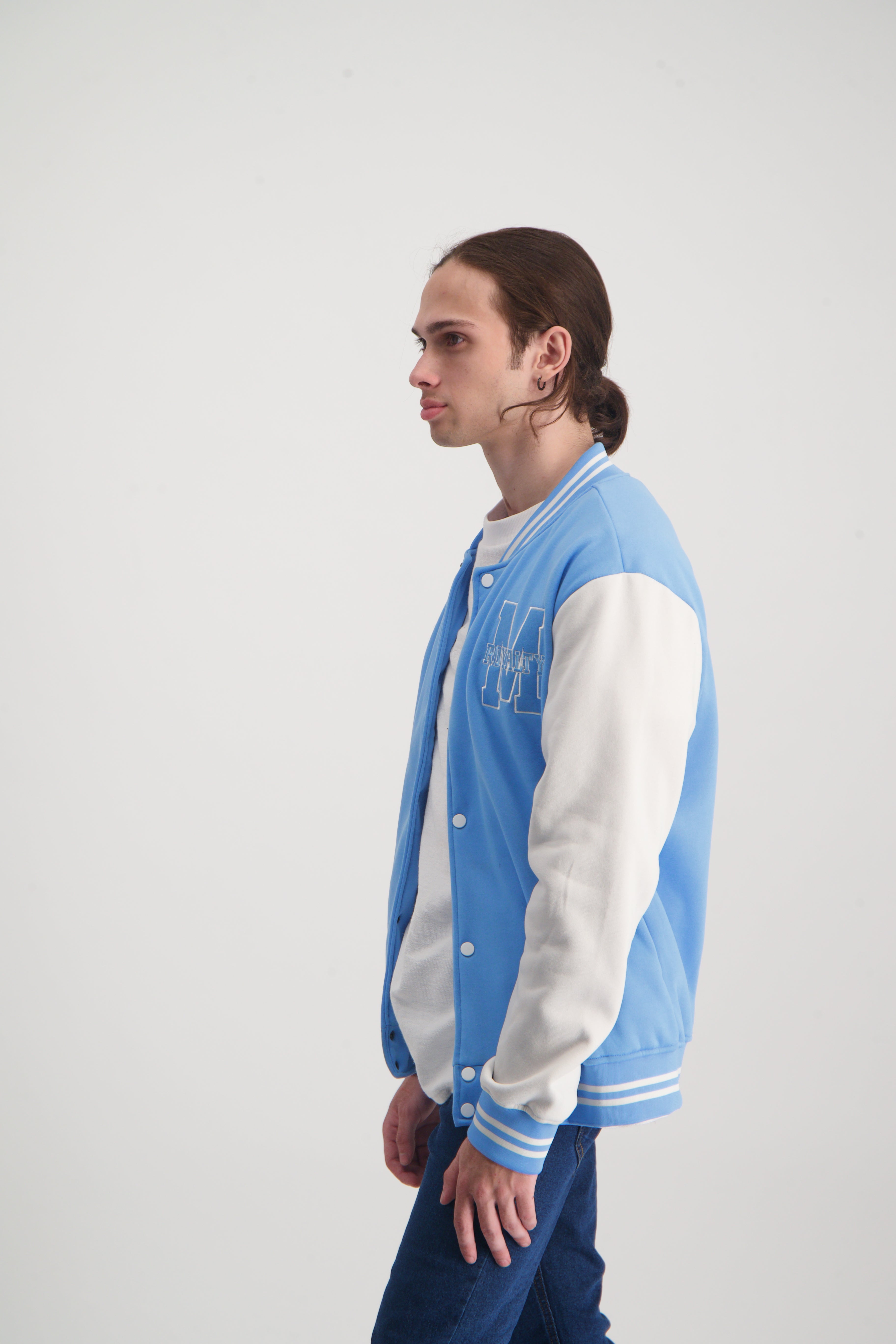 MENS MODA NAVY FLEECE BASEBALL JACKET