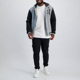 MENS MODA GREY FLEECE VARSITY HOODED JACKET