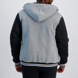MENS MODA GREY FLEECE VARSITY HOODED JACKET
