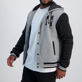 MENS MODA GREY FLEECE VARSITY HOODED JACKET