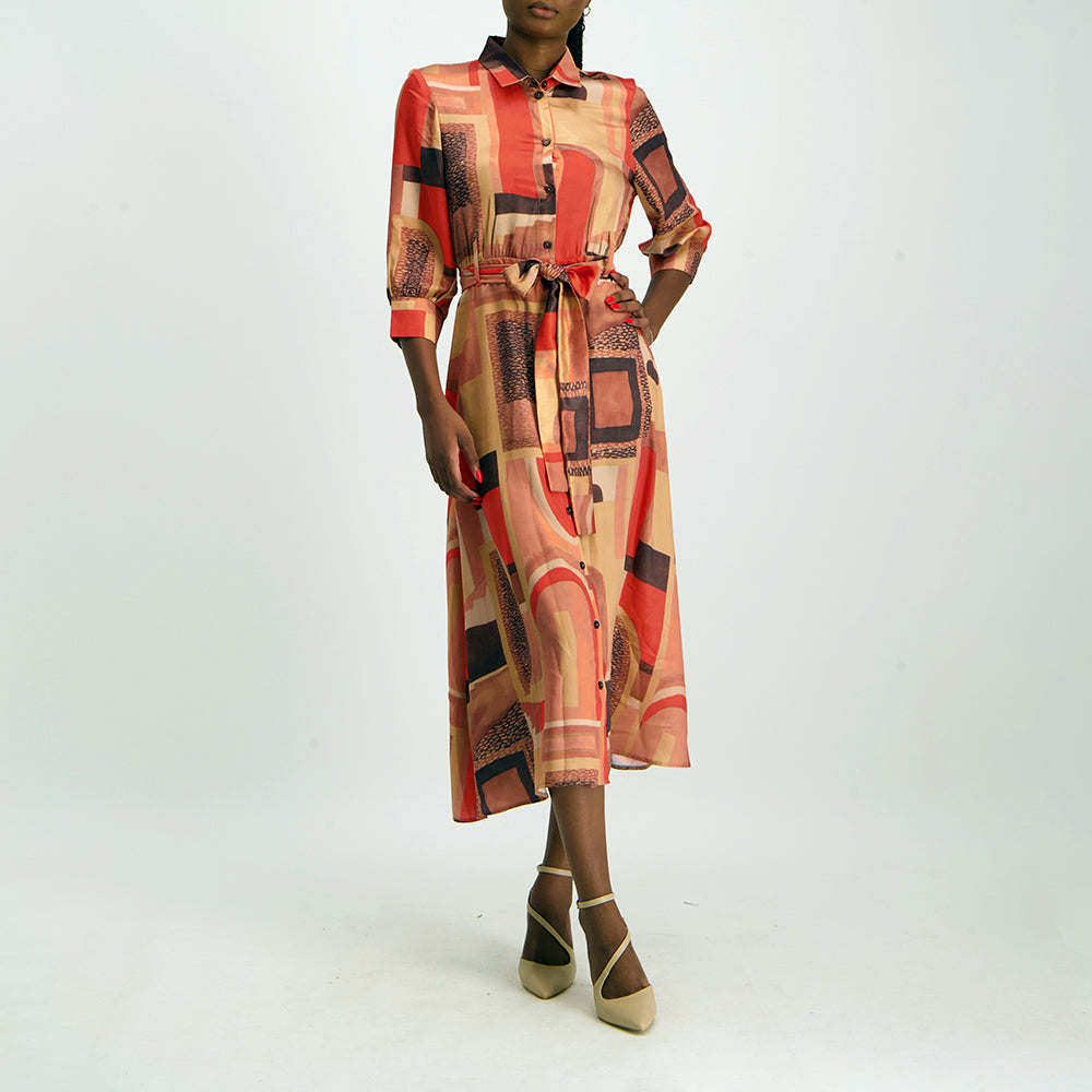 Ladies Ciarra Red/Rust Shirt Dress