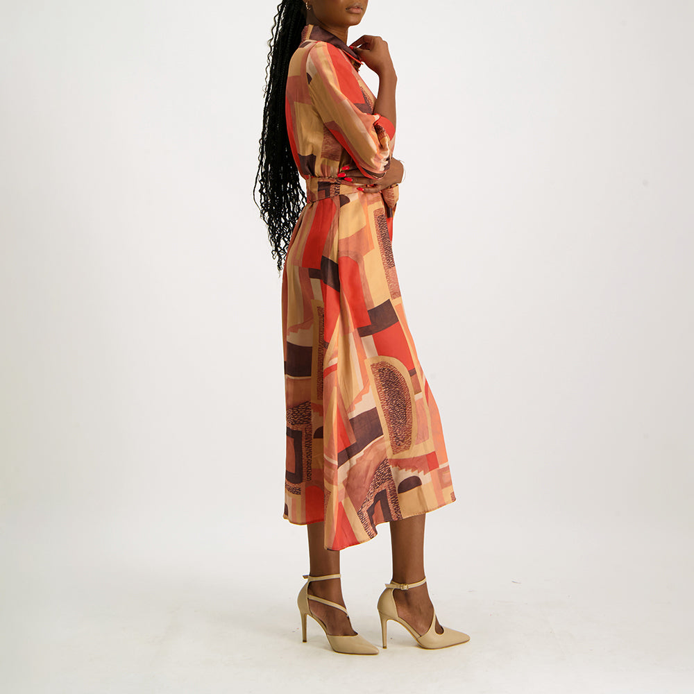 Ladies Ciarra Red/Rust Shirt Dress