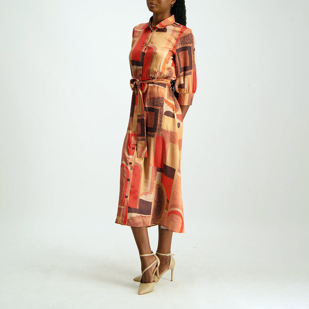 Ladies Ciarra Red/Rust Shirt Dress