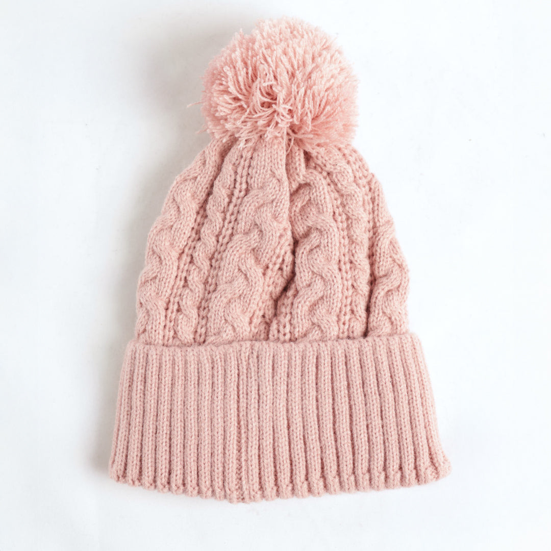 Cable Core Beanie.Pom Pom Detail.