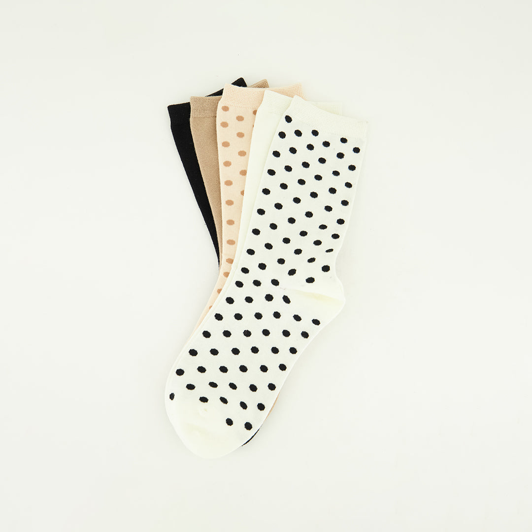 5 Pack Long Socks.Polka Dot And Plain.
