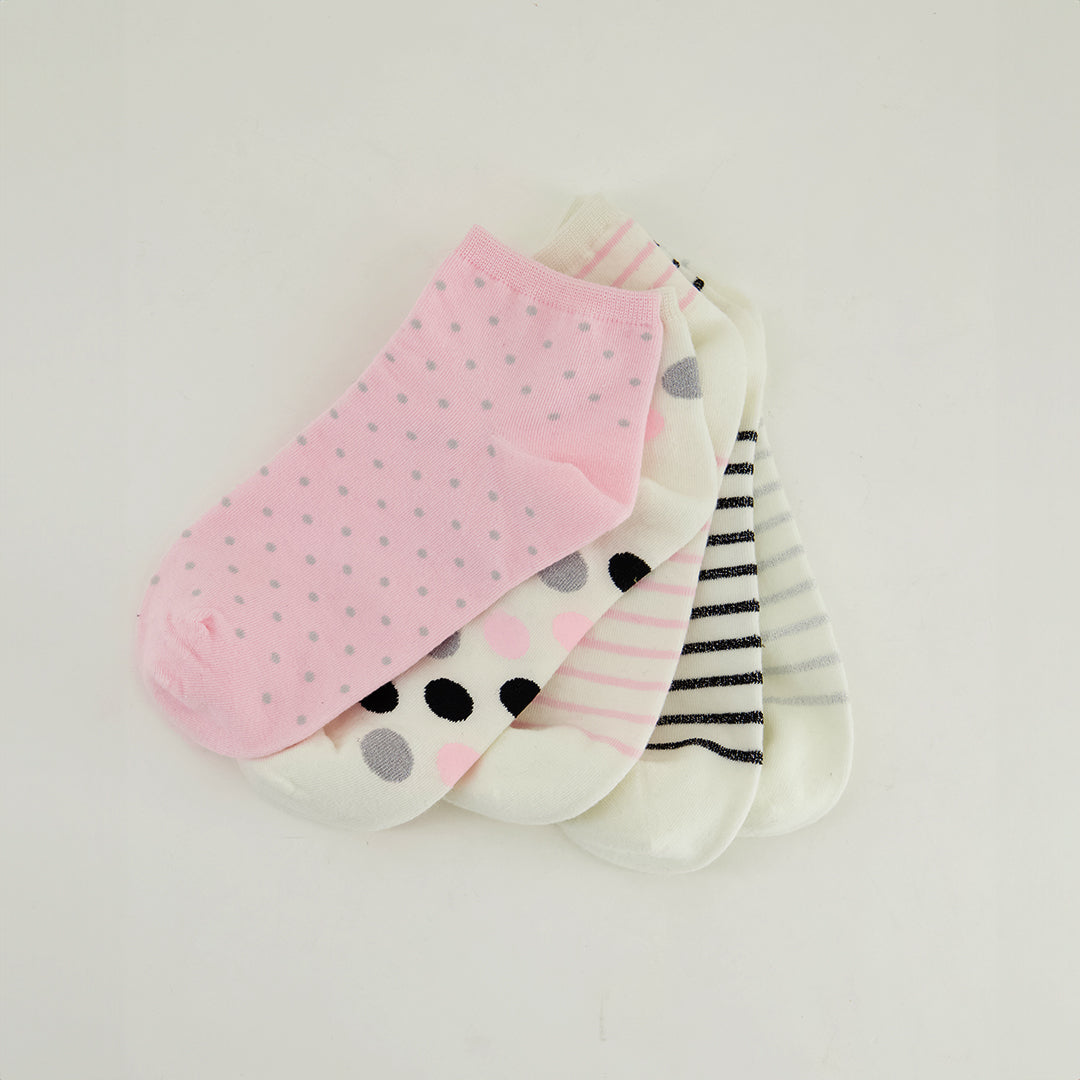 5 Pack Trainer Liner Socks.Polka Dots And Stripes.