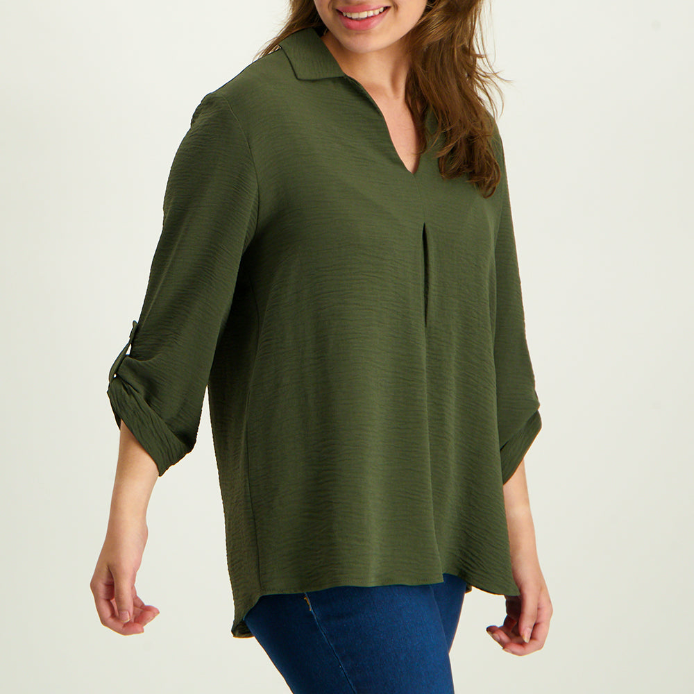 Olive V-Neck Blouse