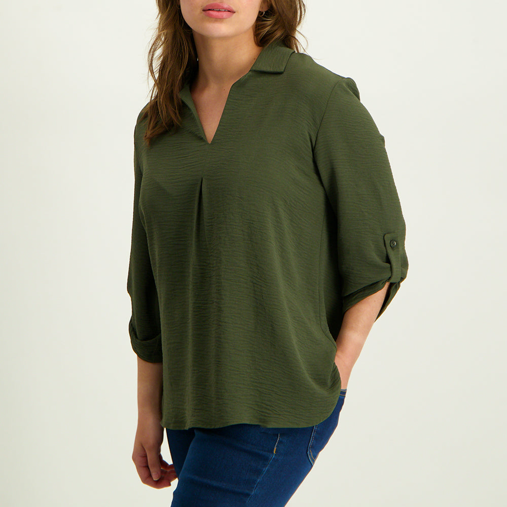 Olive V-Neck Blouse