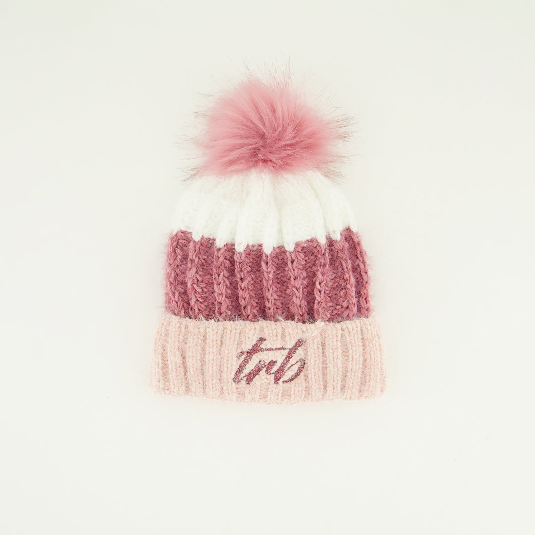 Striped Mohair Beanie.Rope Branding Detail.