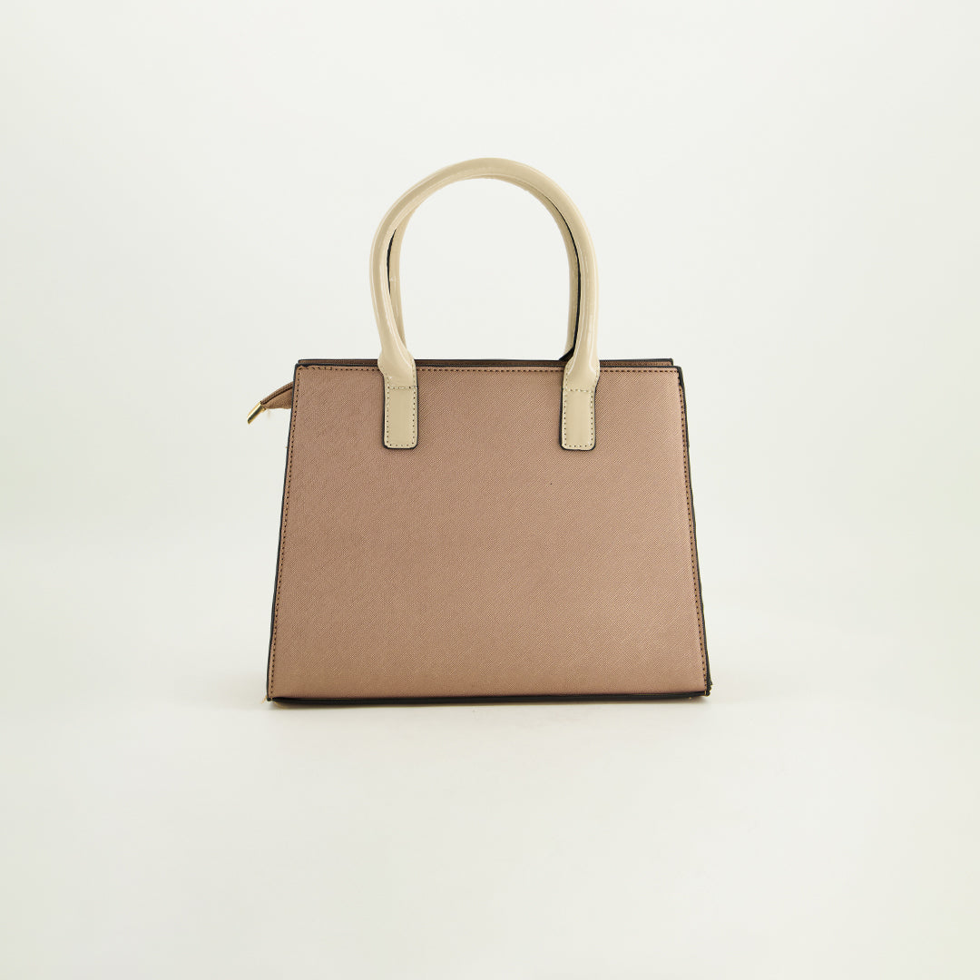 Crosshatch Handbag.Beige Patent Belt Detail.