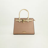 Crosshatch Handbag.Beige Patent Belt Detail.