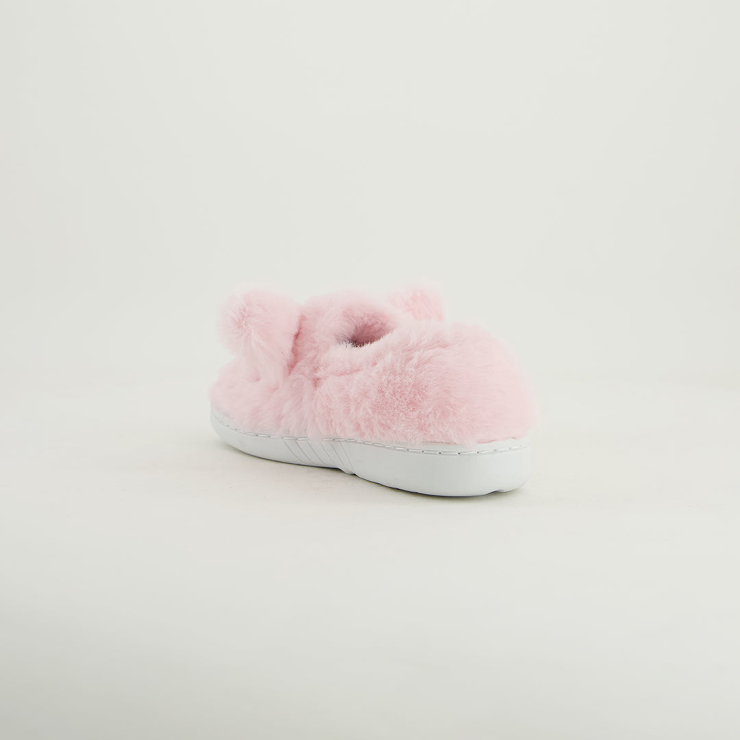 Fur Bunny Slippers.Silver Embroidery Detail.
