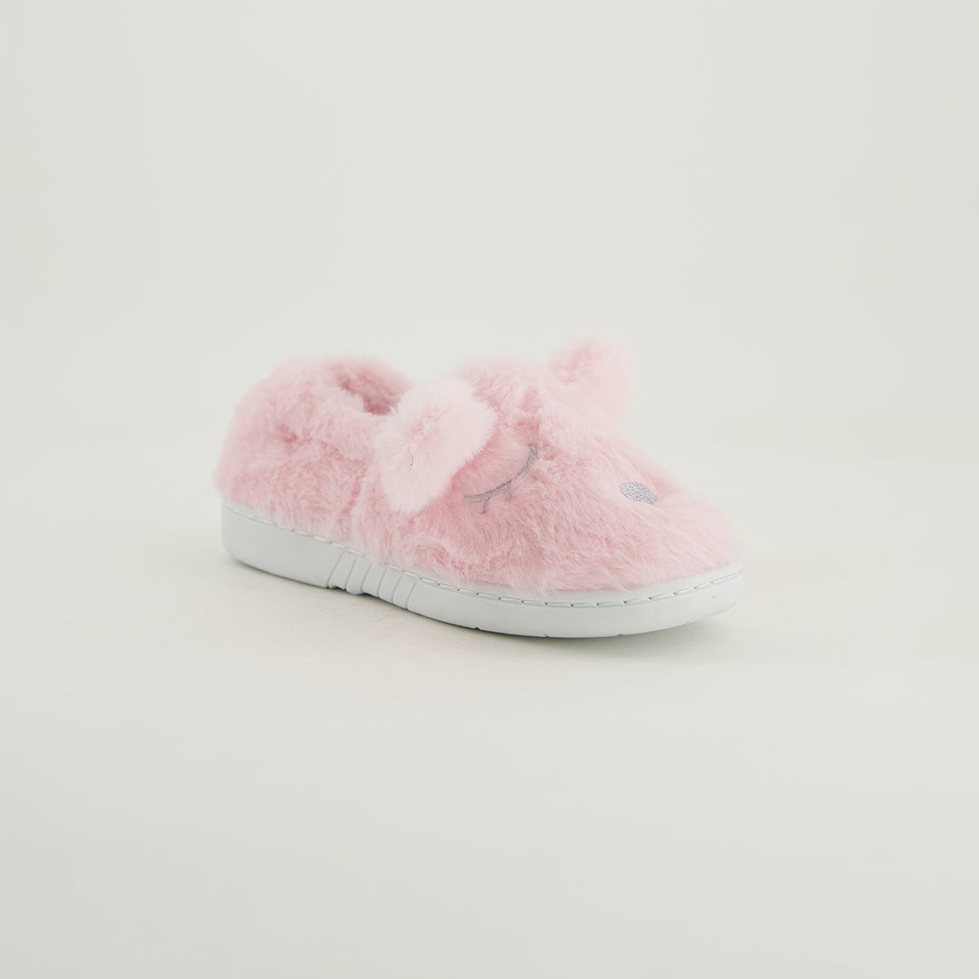 Fur Bunny Slippers.Silver Embroidery Detail.