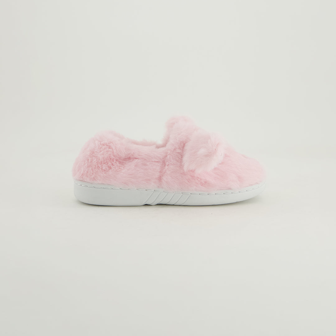 Fur Bunny Slippers.Silver Embroidery Detail.