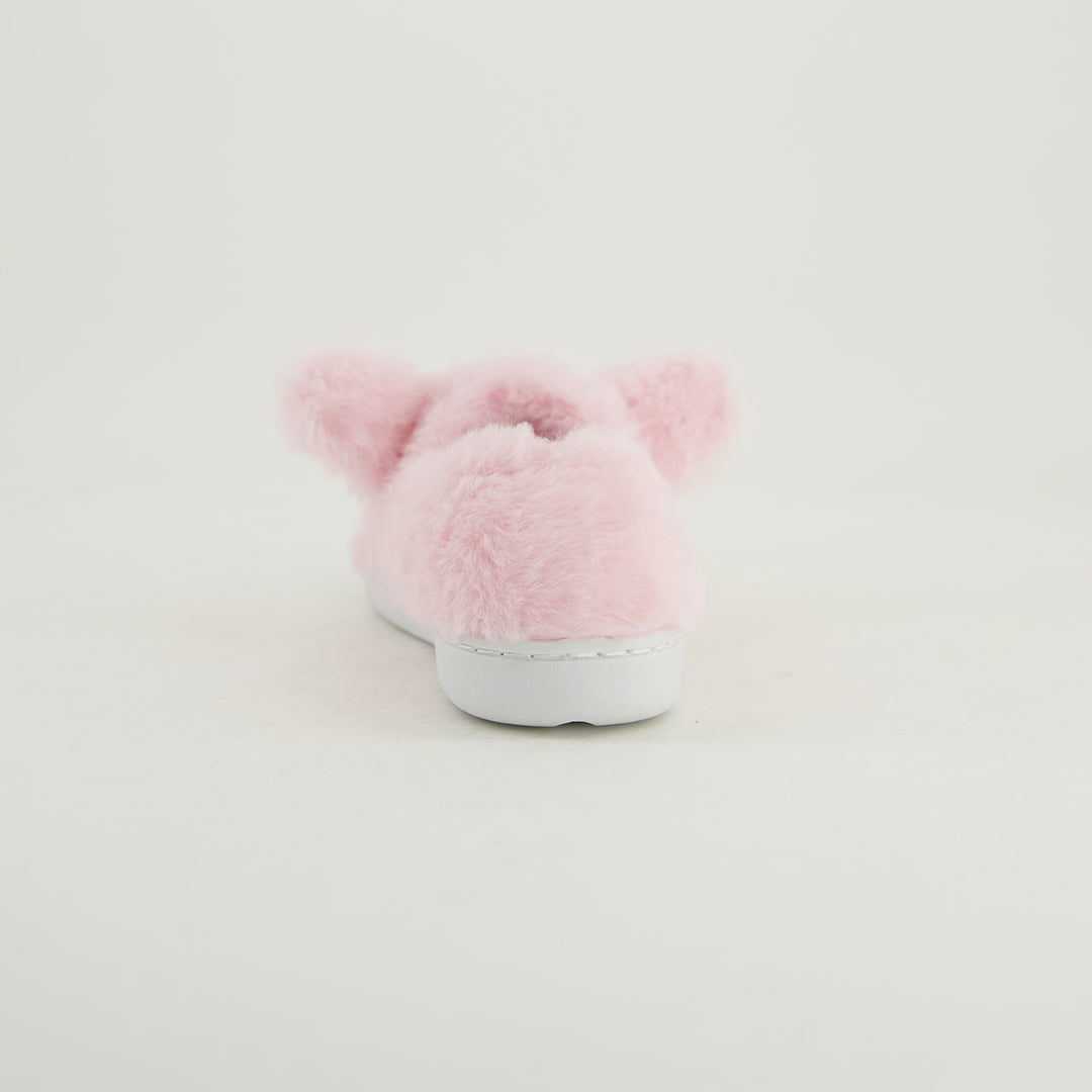 Fur Bunny Slippers.Silver Embroidery Detail.