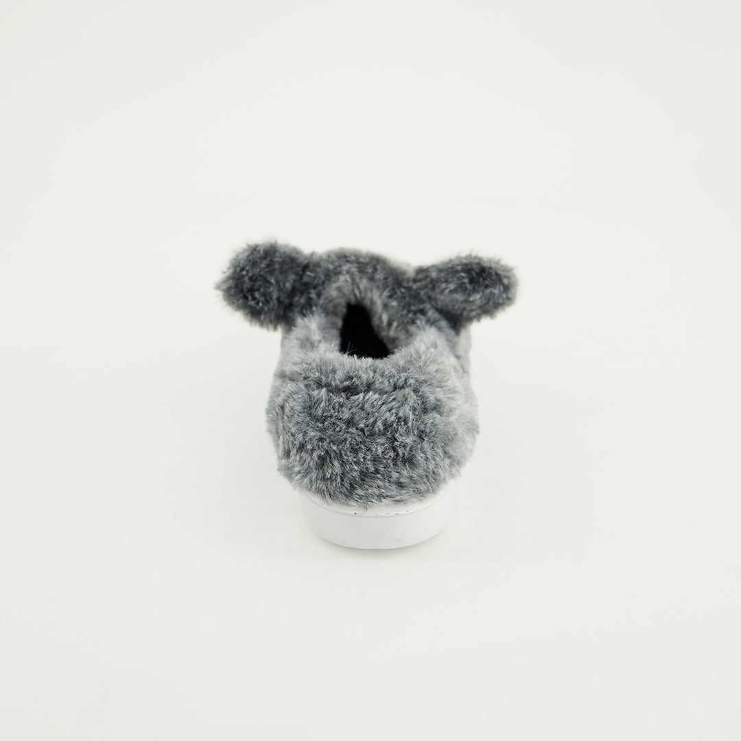 Fur Bunny Slippers.Silver Embroidery Detail.