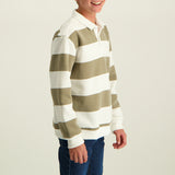BOYS MODA STONE STRIPE L/S FLEECE GOLFER