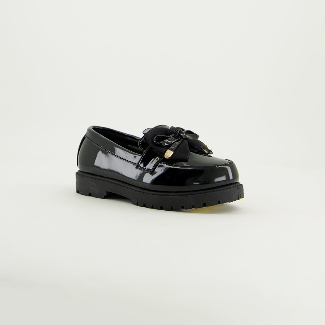 Patent Loafer Slip On Shoe.Chiffon Bow